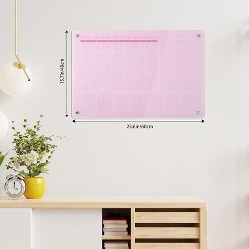 Large Acrylic Calendar for Wall,24"X16",Acrylic Dry Erase Calendar for Wall,Pink Dry Erase Board for Home/Office in Kuwait