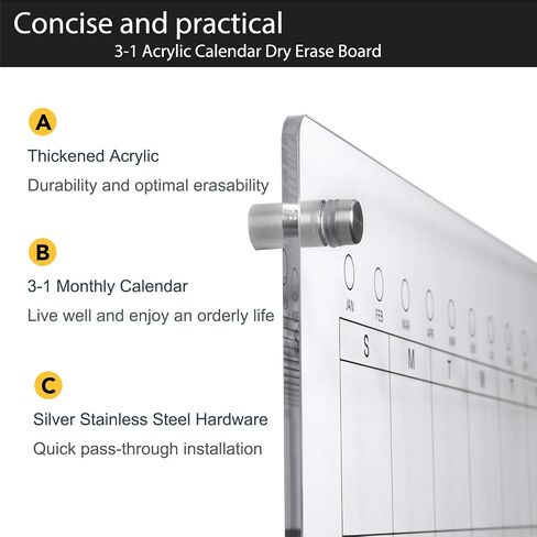 Large Acrylic Calendar for Wall,24"X16",Acrylic Dry Erase Calendar for Wall,Pink Dry Erase Board for Home/Office in Saudi Arabia