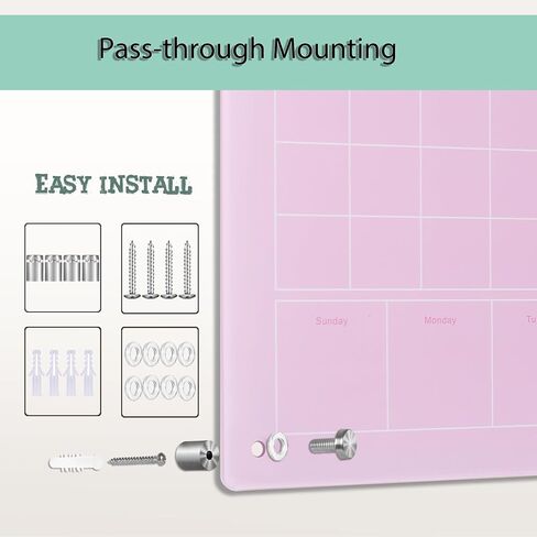 Large Acrylic Calendar for Wall,24"X16",Acrylic Dry Erase Calendar for Wall,Pink Dry Erase Board for Home/Office in Kuwait