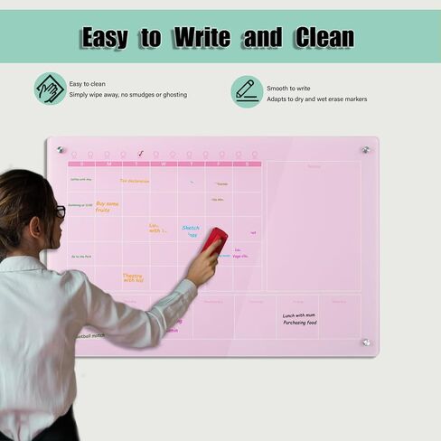 Large Acrylic Calendar for Wall,24"X16",Acrylic Dry Erase Calendar for Wall,Pink Dry Erase Board for Home/Office in Kuwait