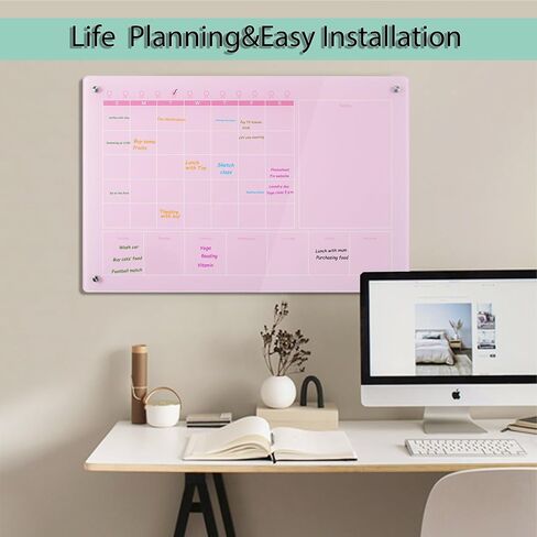 Large Acrylic Calendar for Wall,24"X16",Acrylic Dry Erase Calendar for Wall,Pink Dry Erase Board for Home/Office in Kuwait