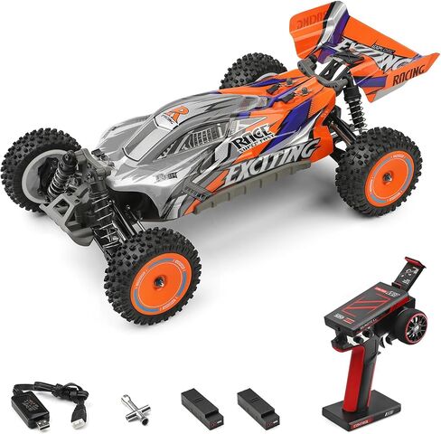 GOOLRC WLTOYS 124010 RC CARS للبالغين ، 1:12 مقياس التحكم عن بُعد ، سيارة 45 كيلومترًا/ساعة ، سيارة سباق RC عالية السرعة ، 2.4 جيجا هرتز جميع التضاريس على الطريق RC TRUCKS FURCKS للأطفال مع بطاريتين (برتقالي) in Kuwait