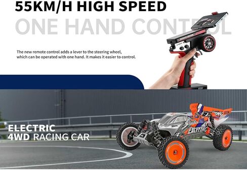 GOOLRC WLTOYS 124010 RC CARS للبالغين ، 1:12 مقياس التحكم عن بُعد ، سيارة 45 كيلومترًا/ساعة ، سيارة سباق RC عالية السرعة ، 2.4 جيجا هرتز جميع التضاريس على الطريق RC TRUCKS FURCKS للأطفال مع بطاريتين (برتقالي) in Kuwait