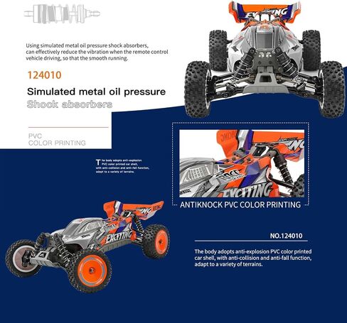 GOOLRC WLTOYS 124010 RC CARS للبالغين ، 1:12 مقياس التحكم عن بُعد ، سيارة 45 كيلومترًا/ساعة ، سيارة سباق RC عالية السرعة ، 2.4 جيجا هرتز جميع التضاريس على الطريق RC TRUCKS FURCKS للأطفال مع بطاريتين (برتقالي) in Kuwait