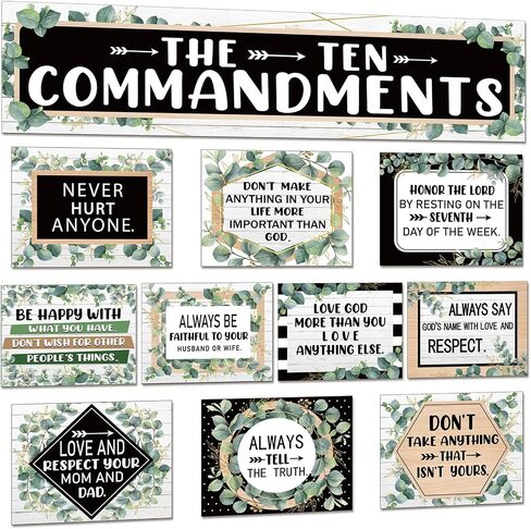Colorful Ten Commandments Poster for Kids Sunday School Christian Bible Verse Poster Decorations Inspirational Religious Scripture Bulletin Board for Classroom Church Home Wall Decor in Kuwait