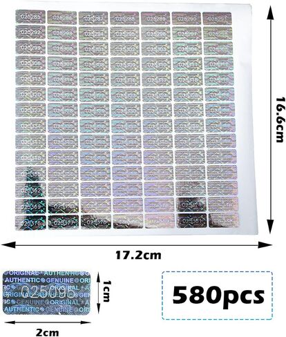 dose not apply 580 Pcs 0.787x0.39 in High Security Tamper Evident Seal Warranty Void Original Genuine Authentic Hologram Label/Stickers/Unique Sequential Serial Numbering Tamper Proof Sticker, Silver in Saudi Arabia
