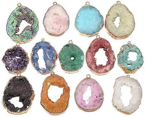 Natural Stone Pendant, Irregular Plated Gold Edge Crystal Agate Stone Pendant for Jewelry Making DIY Necklace Charms 25X30-35X45mm (2 Pcs) in Saudi Arabia