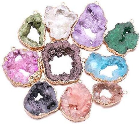 Natural Stone Pendant, Irregular Plated Gold Edge Crystal Agate Stone Pendant for Jewelry Making DIY Necklace Charms 25X30-35X45mm (2 Pcs) in Saudi Arabia