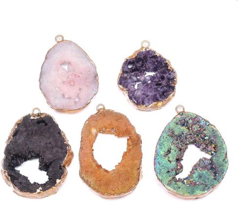 Natural Stone Pendant, Irregular Plated Gold Edge Crystal Agate Stone Pendant for Jewelry Making DIY Necklace Charms 25X30-35X45mm (2 Pcs) in Saudi Arabia