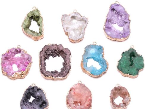 Natural Stone Pendant, Irregular Plated Gold Edge Crystal Agate Stone Pendant for Jewelry Making DIY Necklace Charms 25X30-35X45mm (2 Pcs) in Saudi Arabia