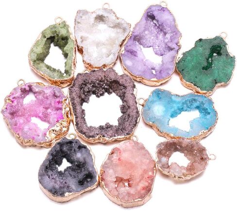 Natural Stone Pendant, Irregular Plated Gold Edge Crystal Agate Stone Pendant for Jewelry Making DIY Necklace Charms 25X30-35X45mm (2 Pcs) in Saudi Arabia