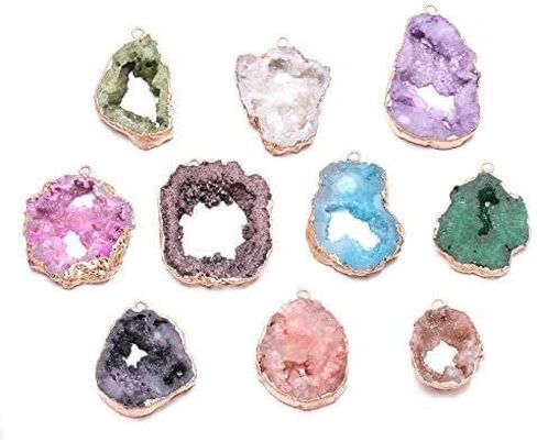 Natural Stone Pendant, Irregular Plated Gold Edge Crystal Agate Stone Pendant for Jewelry Making DIY Necklace Charms 25X30-35X45mm (2 Pcs) in Saudi Arabia