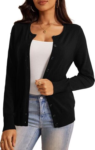 a.Jesdani Women's Button Down Crew Neck Long Sleeve Soft Knit Cardigan Sweaters in Kuwait