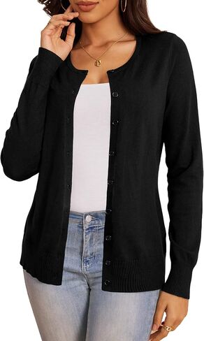 a.Jesdani Women's Button Down Crew Neck Long Sleeve Soft Knit Cardigan Sweaters in Kuwait