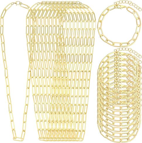 Landical 20 PCS Gold Paperclip Chain Bracelets Kit Kit Charm Charm Stain for Jewelry Making Paperclip Link Bracelets with Compster Clasps for Women Men in Kuwait