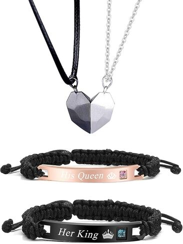 Couple Bracelet Long Distance Pulseras Para Mujer Matching Heart Couples Bracelets Necklaces Set for Bf Gf Couples Jewelry Set Couples Gifts for Him Her Wedding Gifts for Couples 2024 in Kuwait
