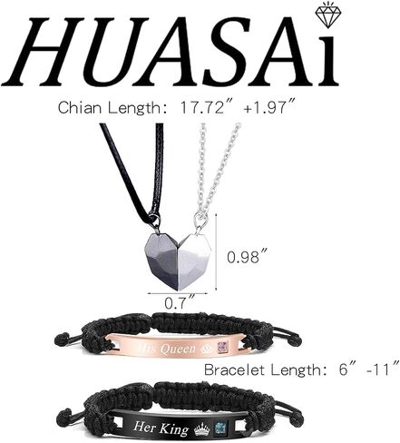 Couple Bracelet Long Distance Pulseras Para Mujer Matching Heart Couples Bracelets Necklaces Set for Bf Gf Couples Jewelry Set Couples Gifts for Him Her Wedding Gifts for Couples 2024 in Kuwait