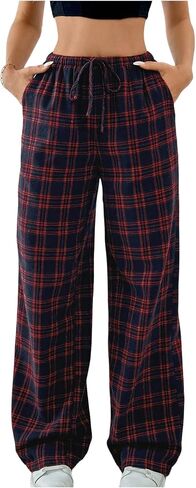 SOLY HUX Women's Casual Plaid Baggy Pants High Waisted Y2k Pants Drawstring Sweatpants Streetwear in Saudi Arabia