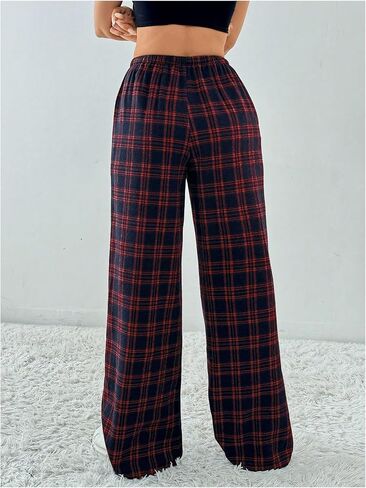 SOLY HUX Women's Casual Plaid Baggy Pants High Waisted Y2k Pants Drawstring Sweatpants Streetwear in Saudi Arabia