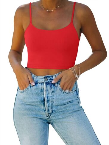 REORIA Women’s Sexy Adjustable Spaghetti Strap Double Lined Seamless Camisole Tank Yoga Crop Tops in Kuwait