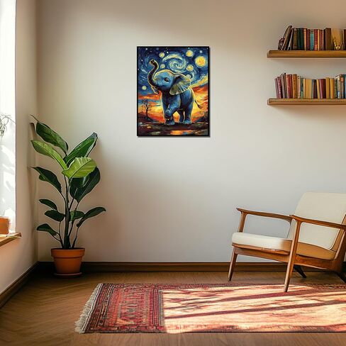 Zouwit Elephant Paint بأرقام للبالغين على قماش ، Flatry Night Please Elephant on Flower Meadow Landscape ، الدهانات لديكور الجدار المنزلي ، طلاء هدية طلاء حيوان للمبتدئين (16 × 20 بوصة) in Kuwait