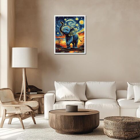 Zouwit Elephant Paint بأرقام للبالغين على قماش ، Flatry Night Please Elephant on Flower Meadow Landscape ، الدهانات لديكور الجدار المنزلي ، طلاء هدية طلاء حيوان للمبتدئين (16 × 20 بوصة) in Kuwait