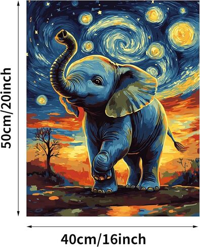Zouwit Elephant Paint بأرقام للبالغين على قماش ، Flatry Night Please Elephant on Flower Meadow Landscape ، الدهانات لديكور الجدار المنزلي ، طلاء هدية طلاء حيوان للمبتدئين (16 × 20 بوصة) in Kuwait