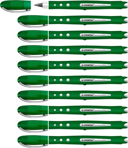 STABILO Rollerball worker+ colorful - Pack of 4 - Green, Red, Blue, Black, 0.5 mm Medium Tip, Non-Slip Grip, Smooth Writing, Consistent Ink Flow in Saudi Arabia