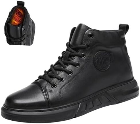 Keilinia Men's Black High-top Leather Boots,2023 Fall/Winter New Round Toe Non-slip Side Zip Casual Business Dress Ankle Booties in Saudi Arabia