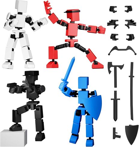 4PCS Mini Titan T13 Action Figures Set, Assembly Completed Luck Dummy Robot 13 Action Figure Toys for Boys Stick Figures with Multi Joints Movable Fidget Gifts for Kids(Yellow+Orange+Blue+Red) in Saudi Arabia