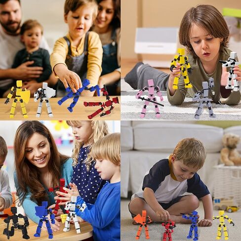 4PCS Mini Titan T13 Action Figures Set, Assembly Completed Luck Dummy Robot 13 Action Figure Toys for Boys Stick Figures with Multi Joints Movable Fidget Gifts for Kids(Yellow+Orange+Blue+Red) in Saudi Arabia