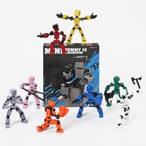 4PCS Mini Titan T13 Action Figures Set, Assembly Completed Luck Dummy Robot 13 Action Figure Toys for Boys Stick Figures with Multi Joints Movable Fidget Gifts for Kids(Yellow+Orange+Blue+Red) in Saudi Arabia