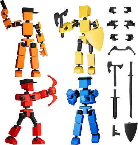 4PCS Mini Titan T13 Action Figures Set, Assembly Completed Luck Dummy Robot 13 Action Figure Toys for Boys Stick Figures with Multi Joints Movable Fidget Gifts for Kids(Yellow+Orange+Blue+Red) in Saudi Arabia