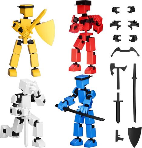 4PCS Mini Titan T13 Action Figures Set, Assembly Completed Luck Dummy Robot 13 Action Figure Toys for Boys Stick Figures with Multi Joints Movable Fidget Gifts for Kids(Yellow+Orange+Blue+Red) in Saudi Arabia