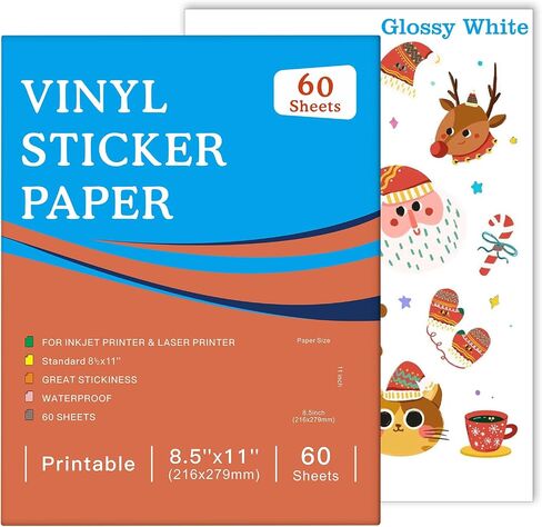 30 Sheets Printable Clear Sticker Paper for Inkjet Printer, Premium Vinyl Transparent Sticker Paper Waterproof, Dries Quickly, Vivid Colors, Tear Resistant, 8.5x11" Labels Great for Cutting Machines in Saudi Arabia