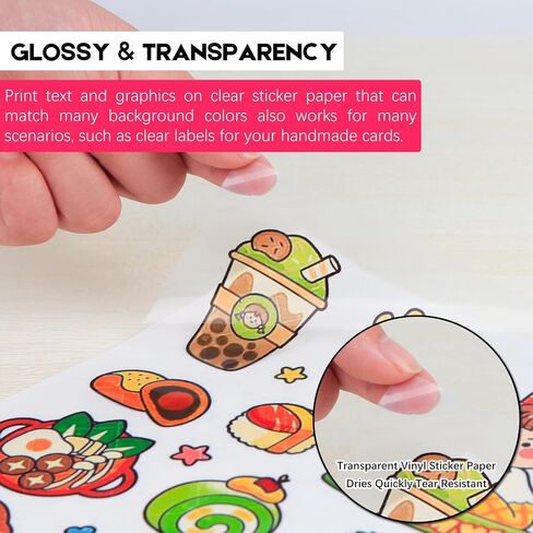 30 Sheets Printable Clear Sticker Paper for Inkjet Printer, Premium Vinyl Transparent Sticker Paper Waterproof, Dries Quickly, Vivid Colors, Tear Resistant, 8.5x11" Labels Great for Cutting Machines in Saudi Arabia