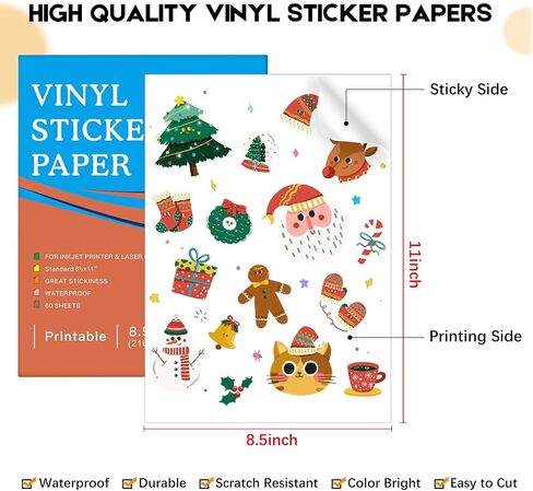 30 Sheets Printable Clear Sticker Paper for Inkjet Printer, Premium Vinyl Transparent Sticker Paper Waterproof, Dries Quickly, Vivid Colors, Tear Resistant, 8.5x11" Labels Great for Cutting Machines in Saudi Arabia