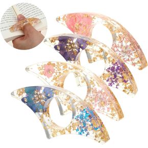 4Pcs Book Page Holder, Dried Flower Resin Book Page Holder, Thumb Book Page Holder, Personalized Flower Resin Page Holder, Reading Accessories Gift for Teachers Book Lovers Literary