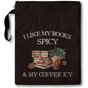 Book Sleeve Book Lover Gifts, I Like My Books Spicy and My Coffee ICY Book Protector with Zipper, 11 X 9 Inch Waterproof Book Covers for Paperbacks, Book Pouch Gifts for Coffee Lover Bookish, c08
