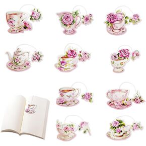 Tea Party Favor Bookmark, Tea Party Favors for Women Garden Chinese Afternoon Tea Cup Themed Party Favors Gifts Bulk for Kids Girls Teens, 10Pcs