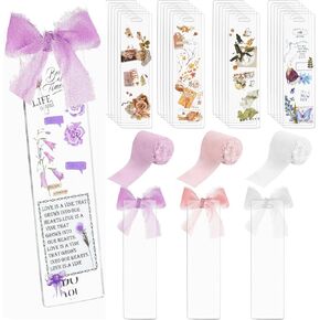 120 Pcs Acrylic Bookmark Blanks, Clear Acrylic Craft Bookmarks, Rectangle Acrylic Bookmark with 3 Rolls Ribbon for Bookmarks DIY Crafts Gift Tag Price Tags (4.7 x 1.3 Inch)