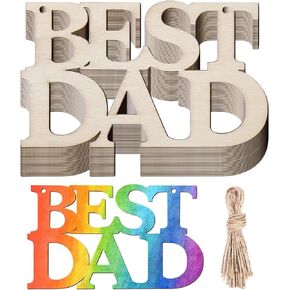 20PCS Father's Day Unfinished Wood Crafts Best DAD Wood Cutouts, Fathers Day Wood Crafts for Kids Fathers Day Wooden Tags Wooden Letters, Dad's Birthday Party Ornaments Happy Father’s Day Gifts