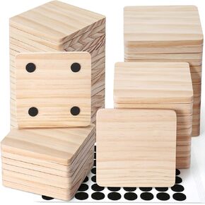 60 Pieces Unfinished Wood Coasters-Solid Wood Panel, GOH DODD 4 Inch Wooden Blanks Set with Foot Pads for Crafts Laser Engraving Burning Staining Painting Decoupage Wedding, Square