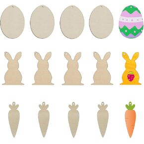 Easter Wooden Cutouts 30Pcs Unfinished Wood Easter Ornaments Spring DIY Wood Crafts Wooden Egg Bunny Carrot to Paint for Kids Easter Decorations