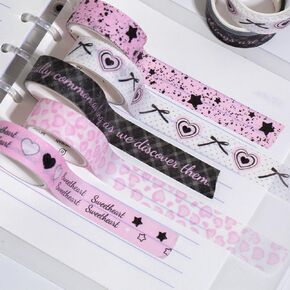 5 لفات رولز لطيفة شريط washi ، حلوة bowknot نجم القلب نمط القلب الوردي الشريط washi الشريط الزخرفية ، kawaii washi شريط لوازم المجلات مخطوطات مخططي الهدية