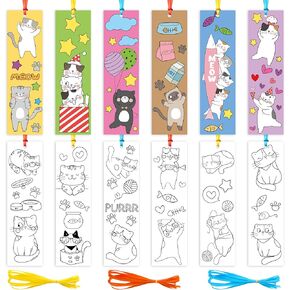 Cat Animal Color Your Own Bookmark - 123Pcs Cats Lover DIY Coloring Bookmark for Kids Blank Paper Book Marker School Art Craft Classroom Reward Party Game Prize Birthday Gift Goodie Bag Filler Supply