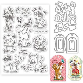 ORIGACH Happy Birthday Stamps and Dies for Card Making Birthday Sentiment Clear Stamps and Cutting Dies for Scrapbooking DIY Crafting Decorative