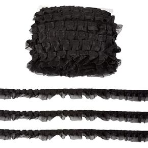 OLYCRAFT 32.8 Yards Double Ruffle Lace Trim 1.6 Inch Black Organza Trim Ruffled Pleated Lace Fabric Ribbon Pleated Edging Trimmings Fabric for Headband Clothes Sewing Embellishment