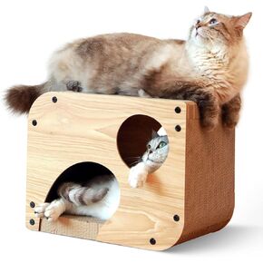 FUKUMARU Cat Scratcher Lounge, 17.3 X 9.8 X 13.4 Inches Vertical and Horizontal Cardboard Cats House, Cat Scratching Post for Indoor Cats as Tunnel and Sofa
