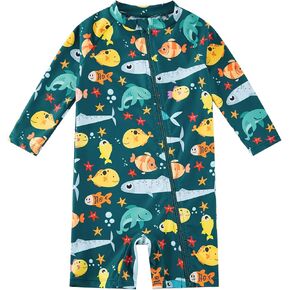 Baby Boy Swimsuit Rash Guard Shirts Toddler Boy Swimwear Full Zipper UPF 50+ Sun Protection Infant One Piece Bathing Suit